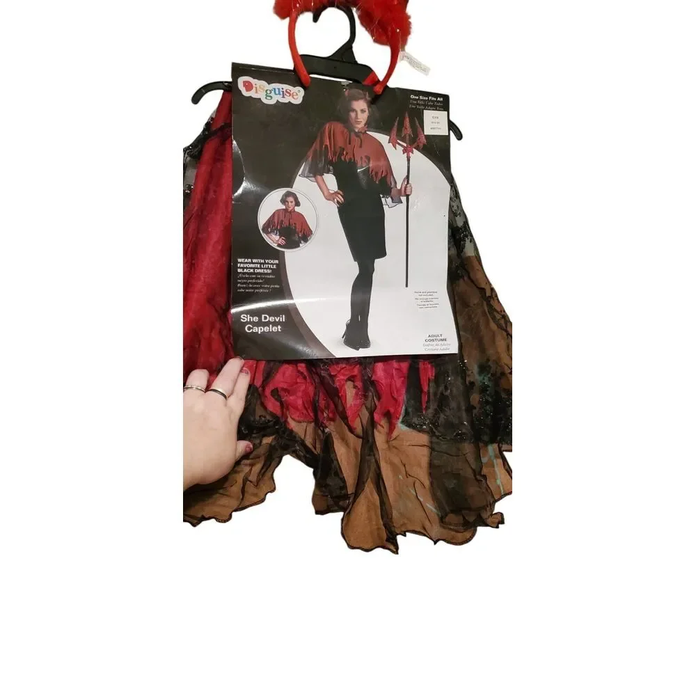 Creepy Adult Devil Cape Horns Witch Costume Cosplay Halloween Size One‎ Party